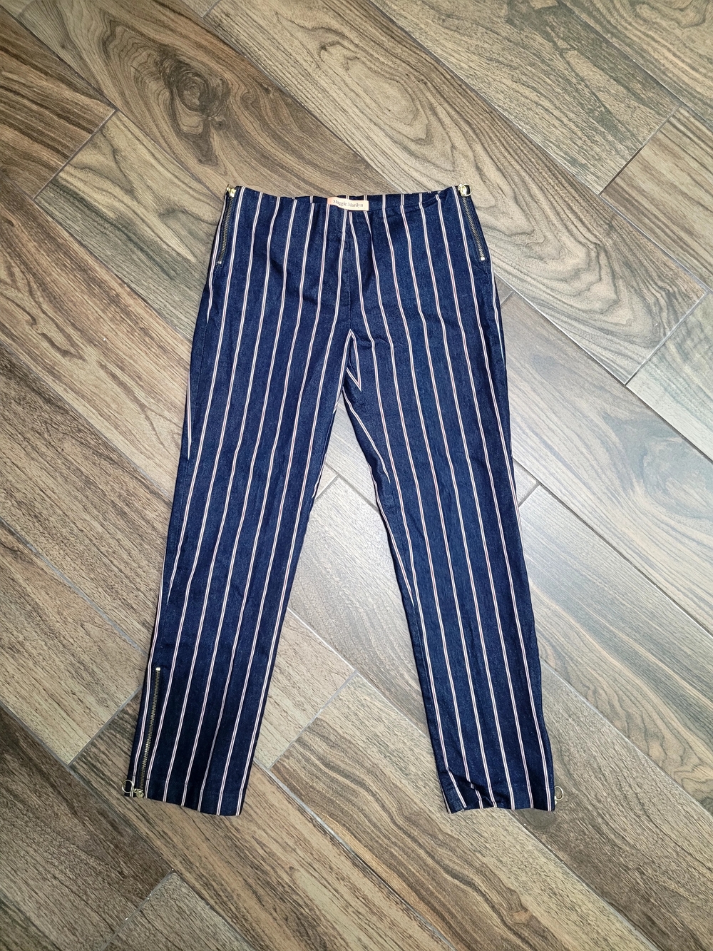 Striped Navy Blue Women's Jeans Dress Pants